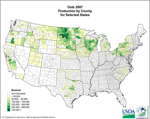 Oats: Production Acreage by County