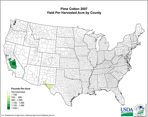 Pima Cotton: Yield per Harvested Acre by County