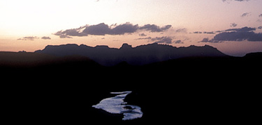 The Chisos Mountains and the Rio Grande at sunset