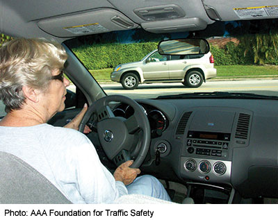 NHTSA is conducting research to help make vehicles safer for older drivers like this woman signaling a right turn. Photo: AAA Foundation for Traffic Safety.