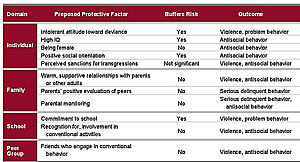 Table 4-2. Proposed protective factors, evidence of buffering risk, and outcome affected, by domain