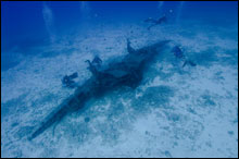 The remains of a WWII Corsair airplane at Midway Atoll.