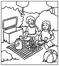 Link to larger image to print and color. Using a cooler for picnic lunch.