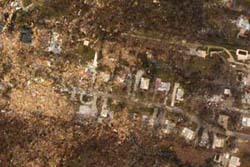 NOAA aerial image of the widespread destruction in Bay St. Louis, Miss., taken on Aug. 30, 2005, a day after Hurricane Katrina smashed through the USA Gulf Coast.