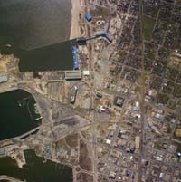 NOAA aerial image of Gulfport, Miss., where the port sustained widespread destruction.