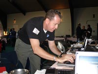 NOAA Scientific Support Coordinator (SSC) Jordan Stout working in the command center. 