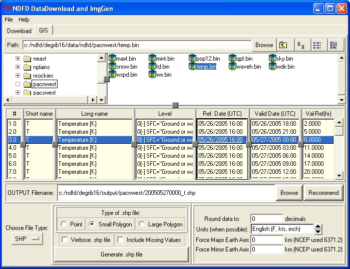 Figure 4: The temp (temperature) file has been expanded 
                  and a data set is highlighted in the inventory chart
