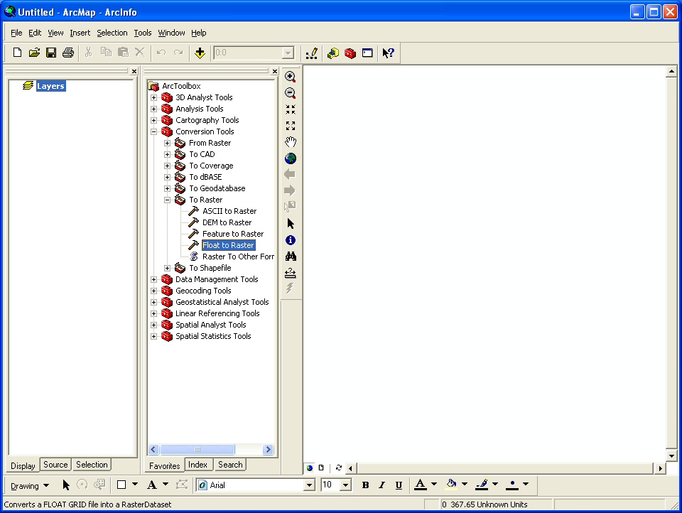 Figure 23: In Arc 9, ArcToolbox will open within the ArcMap window