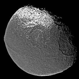 A full view of Iapetus imaged from the Cassini spacecraft.