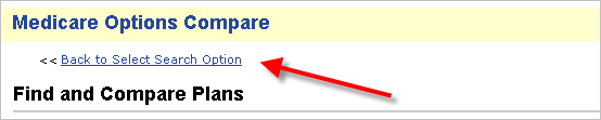 Example showing the 'Back' link of the Medicare Options Compare tool.