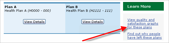Example showing the 'Learn More' links of the  Medicare Options Compare tool.