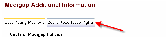 Example showing the 'Tabbed Menu Bar' of the Medicare Options Compare tool.