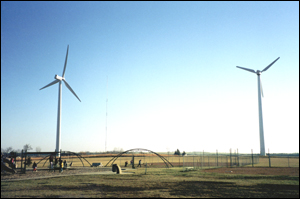 Wind turbines at Spirit Lake Community Schools, the first wind-powered school district in Iowa (PIX11342).