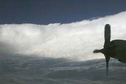 NOAA image of the swirling clouds that make up the eyewall of Hurricane Katrina taken on Aug. 28, 2005, while the storm churned in the Gulf of Mexico as a Category Five hurricane.