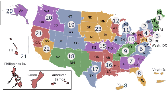 Map of the United States and Regions of the Veterans Health Administration