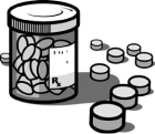 Graphic image of pills and bottle