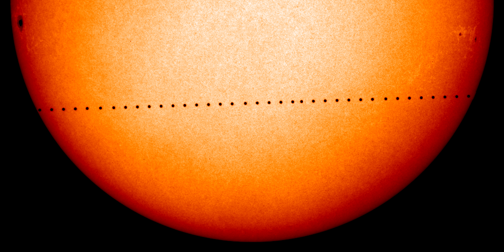 Mercury's path across the solar disk as seen from SOHO