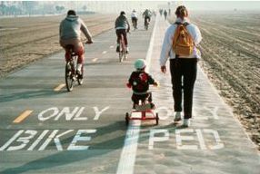 Bicyclists and pedestrians on a separated (shared-use) path.