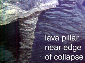 photo of lava pillar at the edge of a collapse area