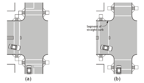 Curb ramps at marked crossings.