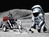 astronaut and rover on the moon
