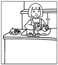Link to larger image to print and color. Washing fruits and vegetables before eating them.
