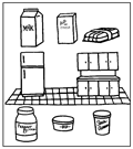 Link to larger image to print and color. Foods that go in the refrigerator.