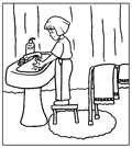 Link to larger image to print and color. Washing hands with soap.