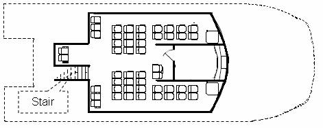 Plan view of the second deck which is described in more detail in the text above. The outline of the main deck is shown in the figure.