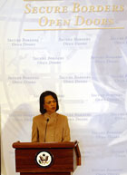 Secretary Rice speaks at joint public announcement of Rice-Chertoff Joint Vision: Secure Borders and Open Doors in the Information Age.