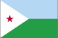 Flag of Djibouti is two equal horizontal bands of light blue at top and light green, with a white isosceles triangle based on the hoist side bearing a red five-pointed star in the center.