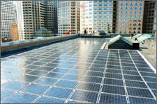 Photo of a PV system installed on a building in Boston, MA.