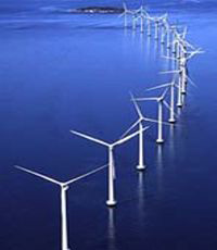 Photo of an offshore wind farm.