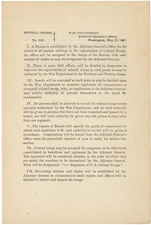 War Department General Order 143: Creation of the U.S. Colored Troops (1863)