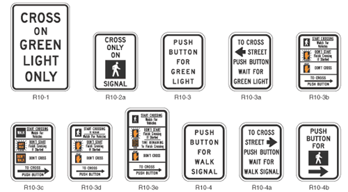 Pedestrian crossing signs.