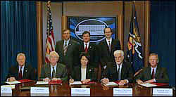 U.S. Secretary of Labor Elaine L. Chao with the signatories of the Drug Free Workplace Alliance on October 12, 2004