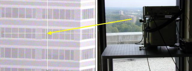 View of the two endpoints of the QKD free space optical communications link at NIST Gaithersburg.