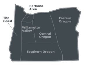 Map of Oregon with clickable regions