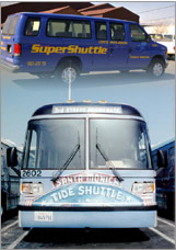 Photo collage of shuttle buses.