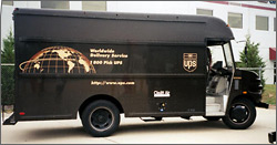 Photo of a compressed natural gas United Parcel Service (UPS) delivery truck.