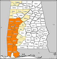 Map of Declared Counties for Disaster 1605