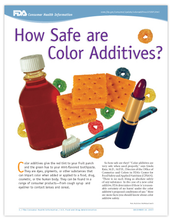 Cover page of PDF version of this article, including photos of cough syrup, lipstick, toothpaste, crackers and pieces of colorful cereal.