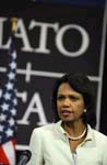 Secretary Rice holds press conference at NATO headquarters on the Georgia Crisis.  NATO photo