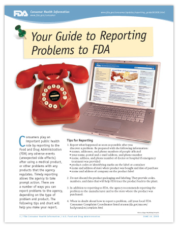 Cover page of PDF version of this article, including photo of a telephone and a laptop computer with the FDA home page displayed on the screen.