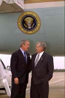 President George W. Bush met Roy Bubeck upon arrival in Milwaukee, Wisconsin, on Friday, October 3, 2003.  Bubeck, President and CEO of Badger Mutual Insurance Company, encourages employees to volunteer and take on service projects within the community.