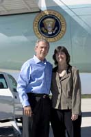 President George W. Bush met Cheryl Hornung upon arrival in Allentown, Pennsylvania, on Friday, October 1, 2004.  Hornung founded Caitlin’s Smiles in March, 2004, to help lift the spirits of children facing serious illnesses.