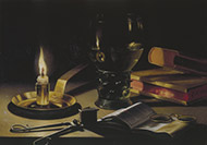 image: Claesz, Pieter, Still Life with Books and Burning Candle, 1627 