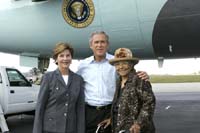 President George W. Bush met Mildred Brisker upon arrival in Tampa, Florida, on Sunday, October 31, 2004. Brisker, 89, is an active volunteer with the Foster Grandparent Program in Tampa.