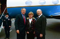 President George W. Bush met Don and Anita McCoy upon arrival in Greensboro, Georgia, on Friday, April 2, 2004.  The McCoys are active volunteers with Greensboro Dreamers, a long-term educational support program that provides assistance to a group of children beginning in elementary school and continuing through their educational careers.  