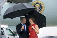 President George W. Bush met Crystal Regan upon arrival in Charlotte, North Carolina, on Friday, September 17, 2004.  Regan is an active volunteer with the East Lincoln Pregnancy Counseling Center.  